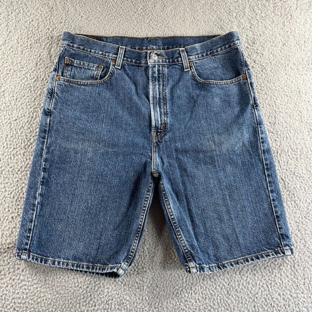Levis 505 Shorts Mens 36 Blue Denim Jean Bermuda Straight Regular Dark Outdoor‎